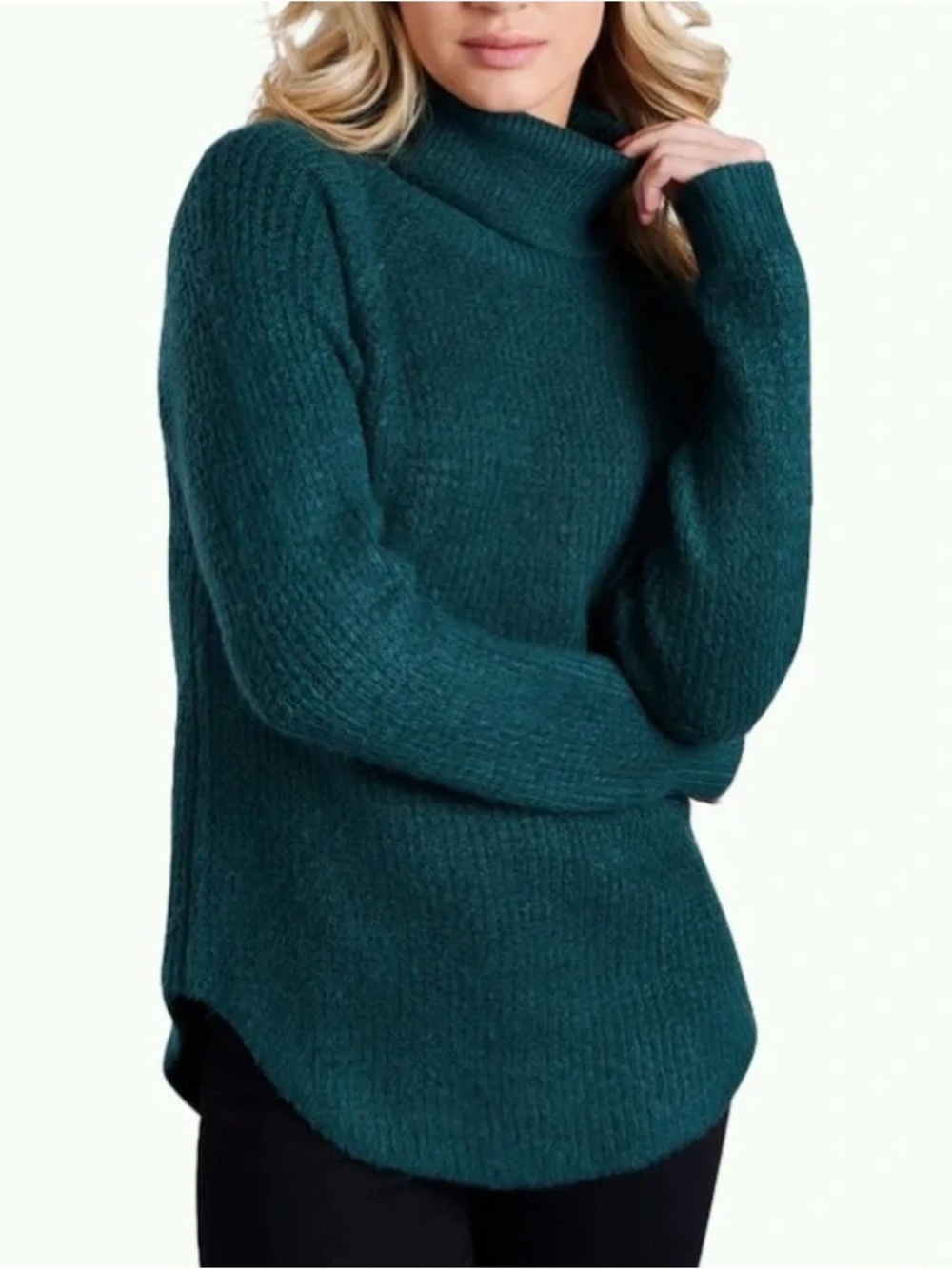 Kuhl Sienna Sweater Chunky Waffle Knit Turtleneck Jewel Tone Green Cozy Small